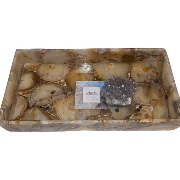 Agate geode tray crystals rocks handmade rectangular brown tan healing dish - Picture 5 of 10